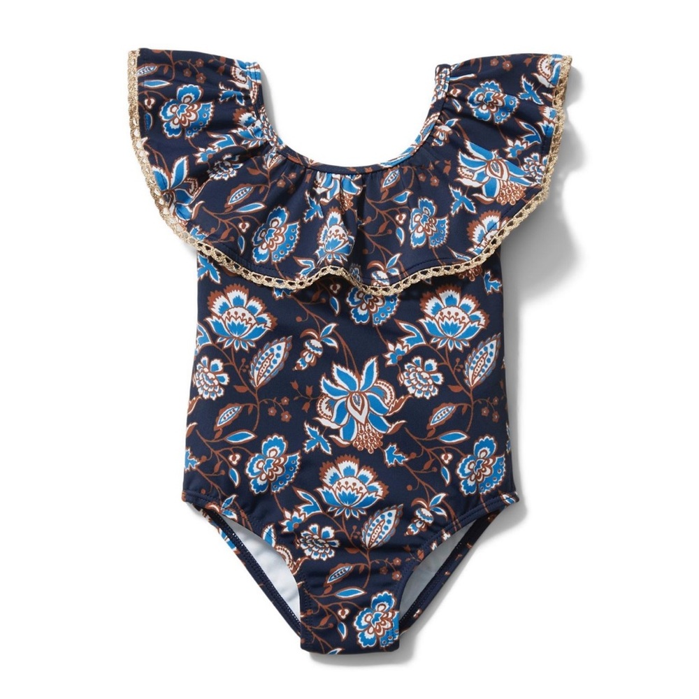 Janie and Jack baby girls PAISLEY FLORAL RUFFLE SWIMSUIT 6-12 Months